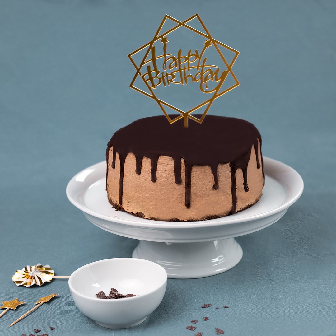 Set aus Goldenen Happy Birthday- Cake Topper aus Acryl, rund, mit Schriftzug in der Mitte